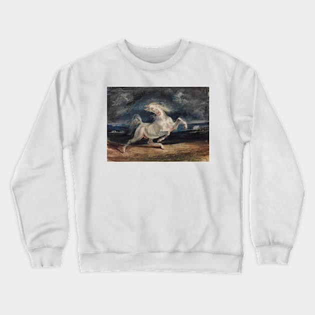 Horse Frightened by Lightning by Eugene Delacroix Crewneck Sweatshirt by Classic Art Stall